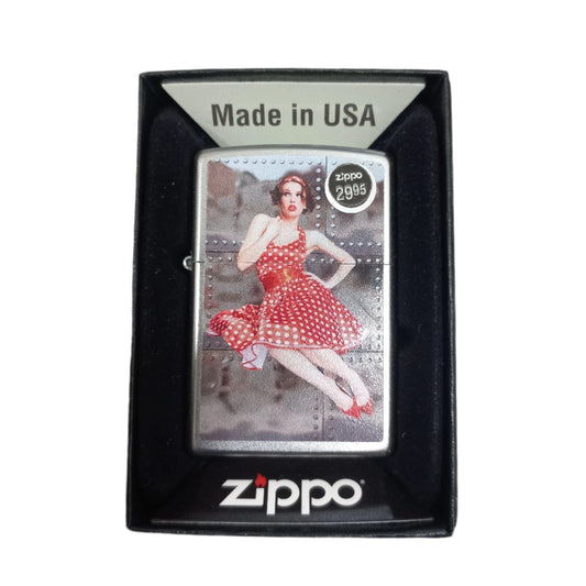 ZIPPO LIGHTER PIN UP GIRL IN POLKA DOT DESIGN